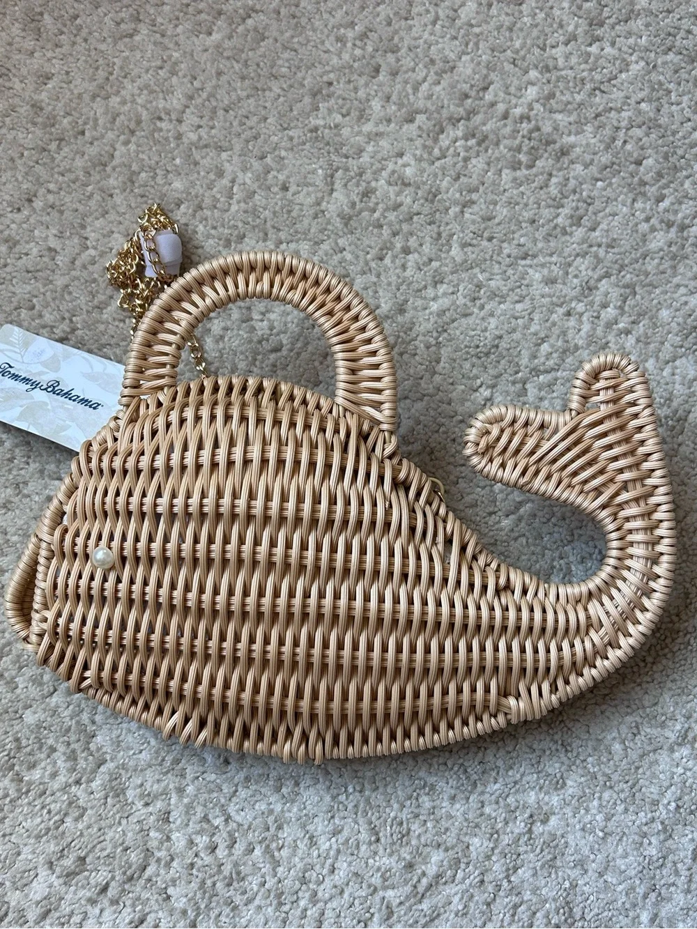 Tommy Bahama Woven Whale Chain Strap Wicker Bag OS Boho Resortcore Tropical - Picture 4 of 11